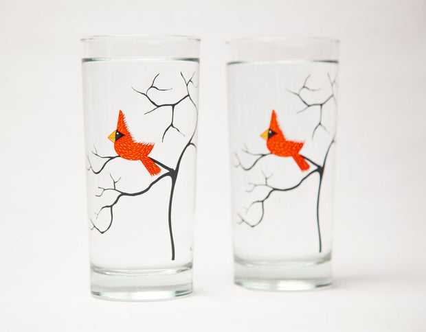 Big Red Cardinal 3 Piece Glassware Gift Set Collection