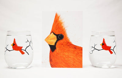 Big Red Cardinal 3 Piece Stemless Glassware Gift Set
