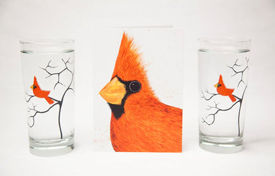 Big Red Cardinal 3 Piece Glassware Gift Set Collection