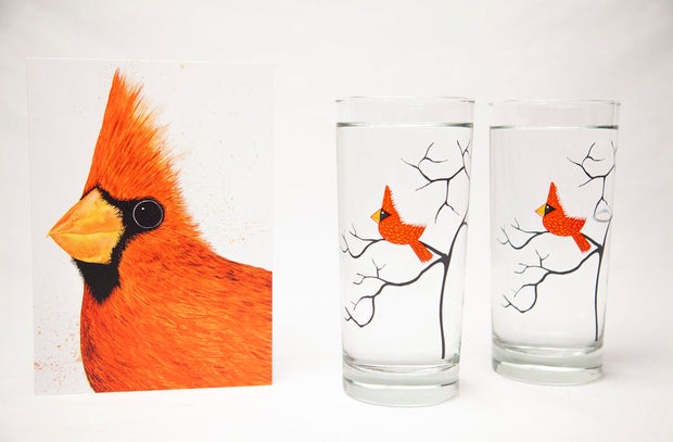 Big Red Cardinal 3 Piece Glassware Gift Set Collection