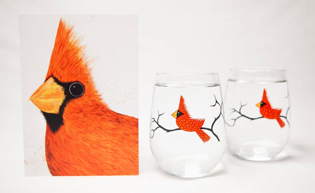 Big Red Cardinal 3 Piece Glassware Gift Set Collection