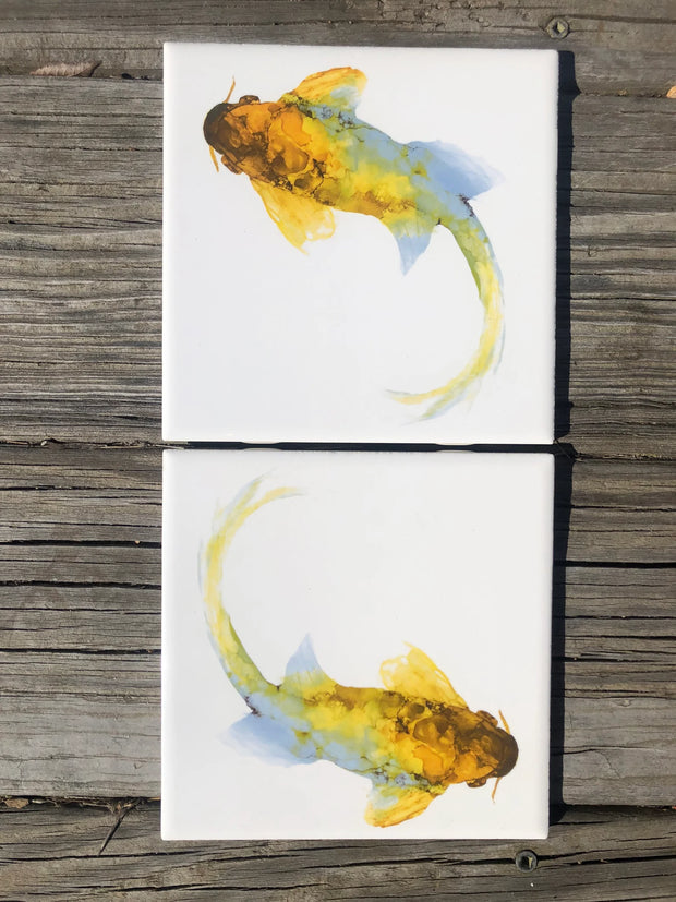 Koi Fish Painting Ceramic Tile - Indoor and Outdoor Use