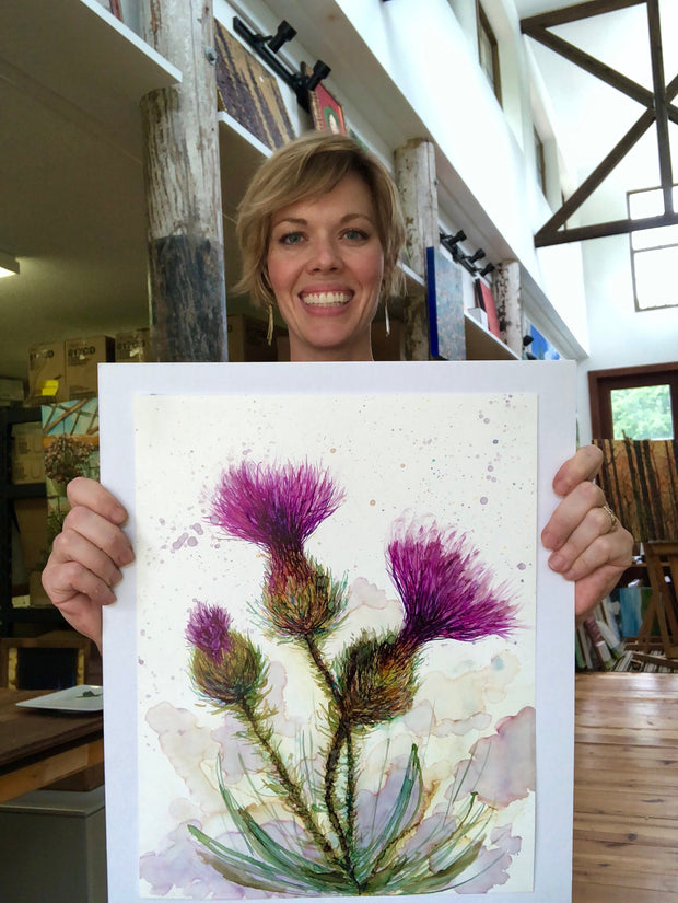 Large Thistle & Honeybee Handmade Pottery Coffee Mug