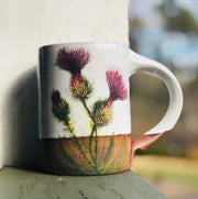 Large Thistle & Honeybee Handmade Pottery Coffee Mug