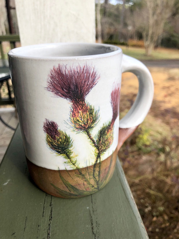 Large Thistle & Honeybee Handmade Pottery Coffee Mug