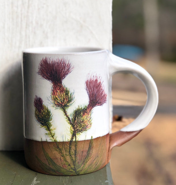 Large Thistle & Honeybee Handmade Pottery Coffee Mug