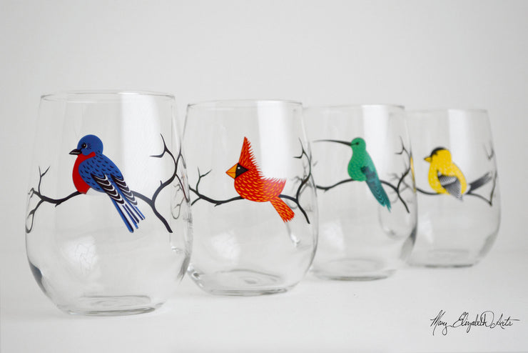 Four Birds Stemless Wine Glasses