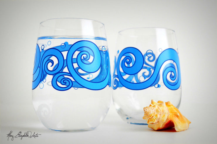 Ocean Waves Stemless Wine Glasses