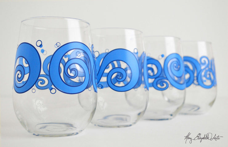 Ocean Waves Stemless Wine Glasses