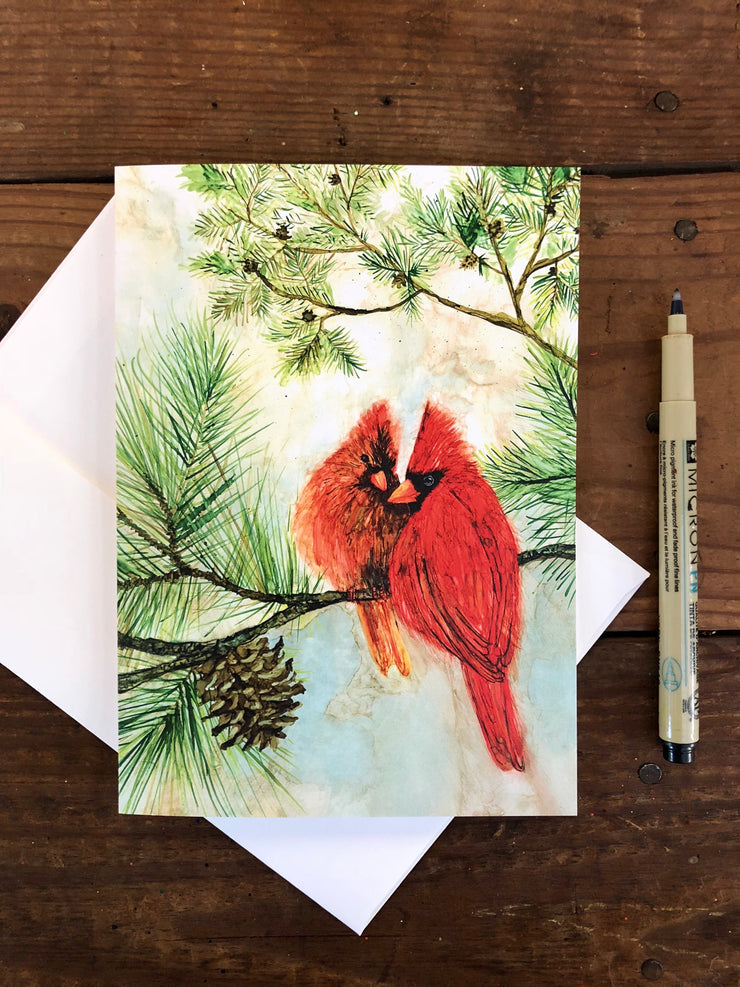 Cardinal Lovebirds : Greeting Card