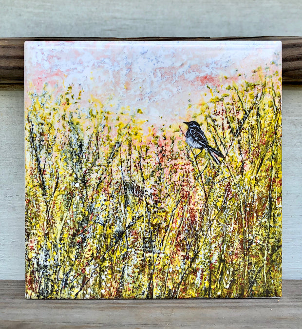 Sparrow in the Meadow Ceramic Tile - Indoor and Outdoor Use