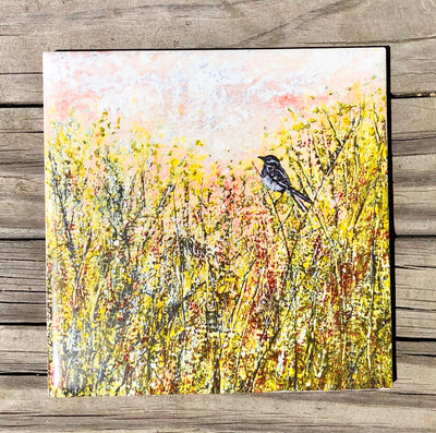Sparrow in the Meadow Ceramic Tile - Indoor and Outdoor Use