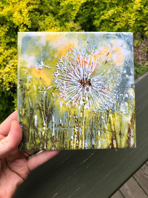 Wish Dandelion Ceramic Tile - Indoor and Outdoor Use