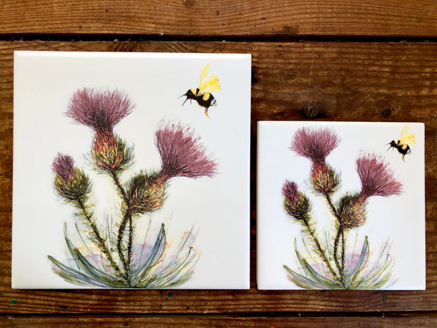 Thistle and Honeybee Ceramic Tiles : Indoor and Outdoor Use