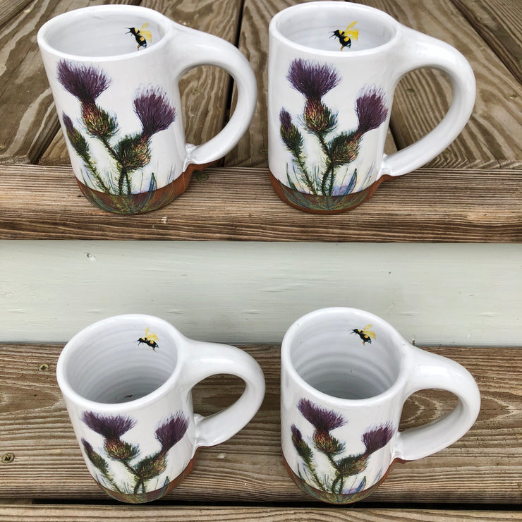 Large Thistle & Honeybee Handmade Pottery Coffee Mug