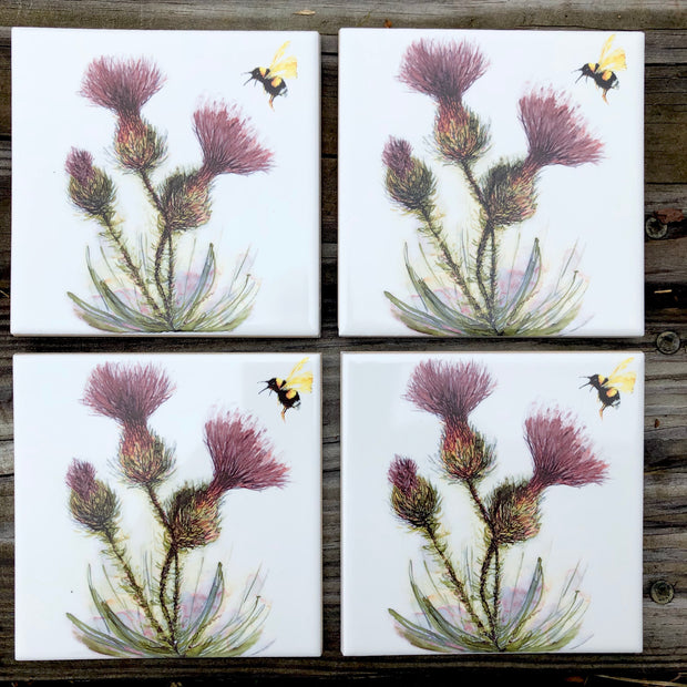 Thistle and Honeybee Ceramic Tiles : Indoor and Outdoor Use
