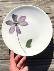 Pressed Purple Clematis Porcelain Plate