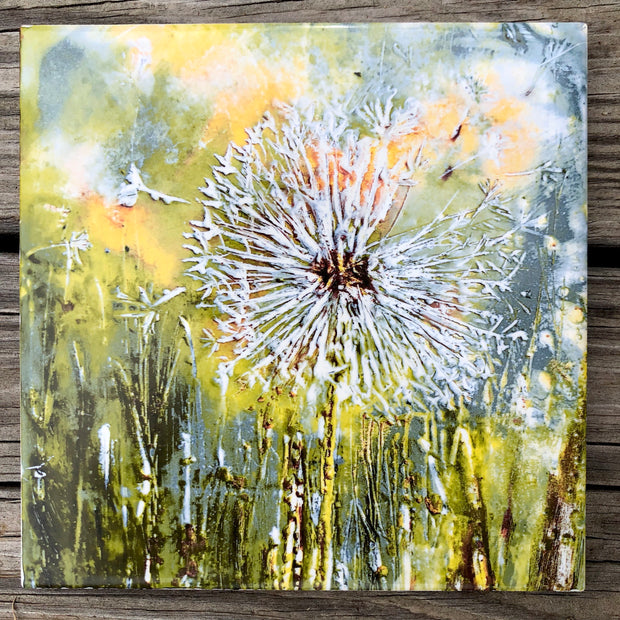 Wish Dandelion Ceramic Tile - Indoor and Outdoor Use