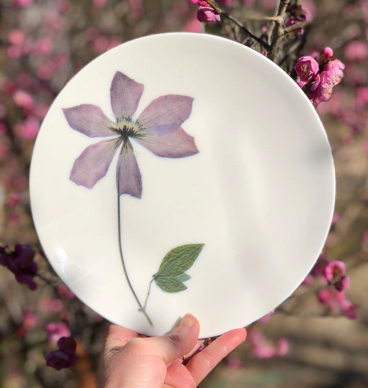 Pressed Purple Clematis Porcelain Plate