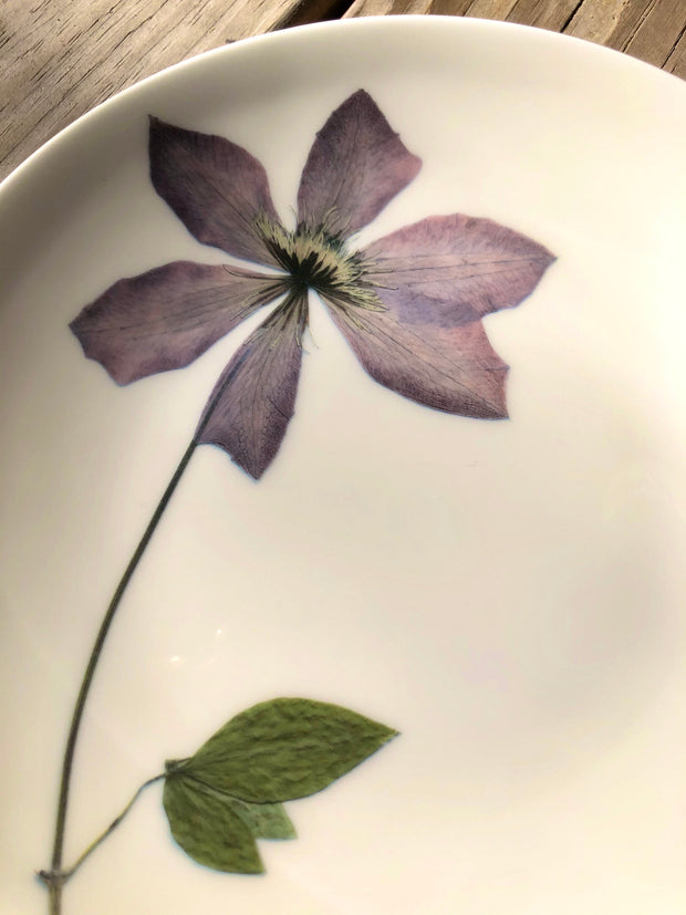 Pressed Purple Clematis Porcelain Plate