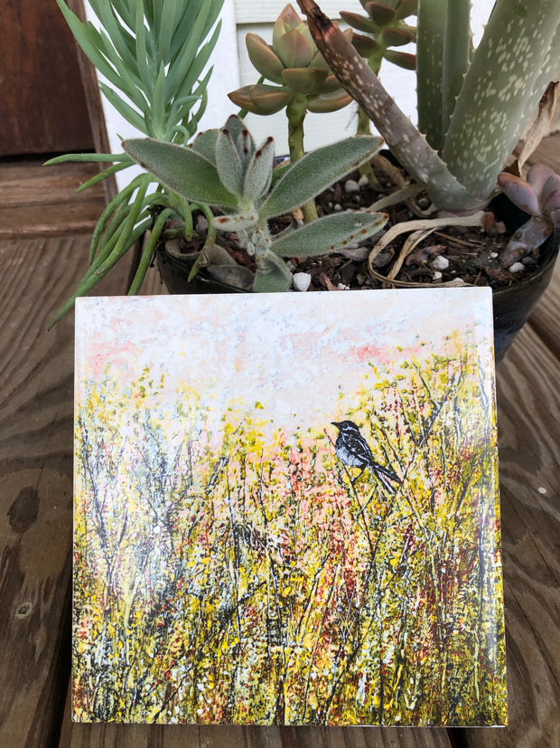 Sparrow in the Meadow Ceramic Tile - Indoor and Outdoor Use