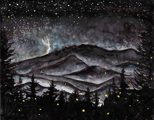 Smoky Mountains Storm at Night : Blank Greeting Cards