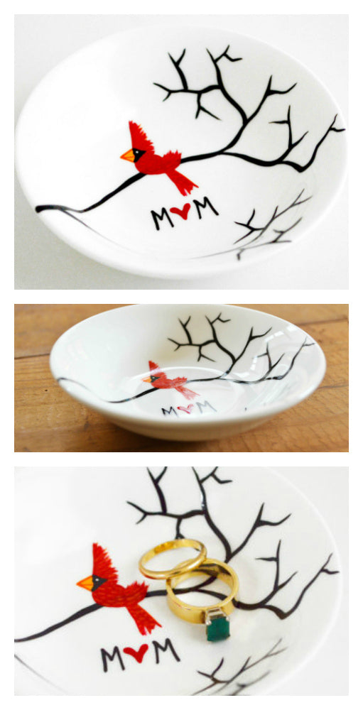 Cardinal Red Bird : Personalized Ring Dish